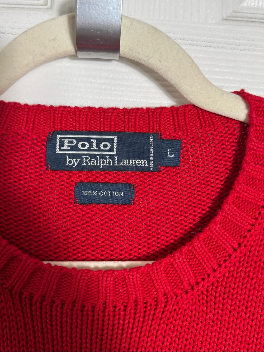 Vintage Polo Ralph Lauren Red Cotton Knit Crewneck Sweater LG - Picture 4 of 8